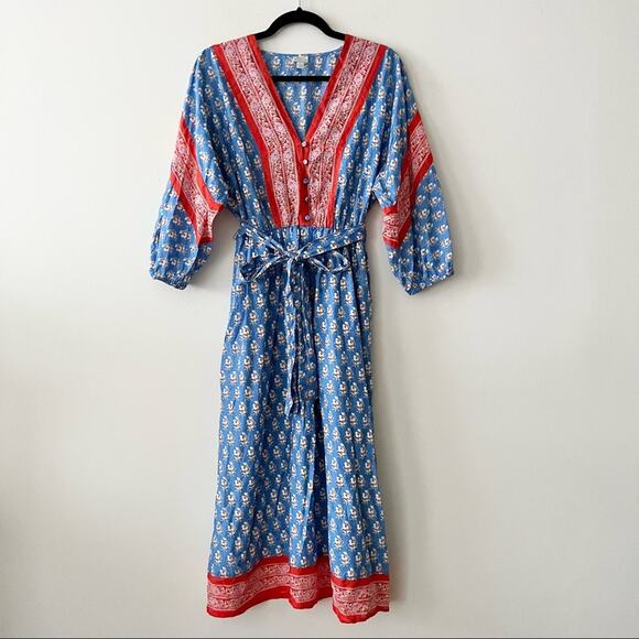 J. Crew V-Neck Cover-Up Dress in Red & Blue Classic Block Print - Picture 4 of 11